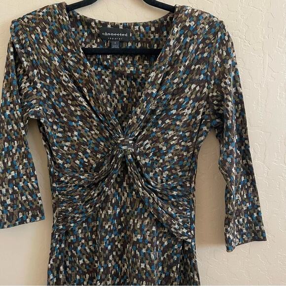 Vintage Connected Apparel Brown Wrap Printed Sweater Dress - Picture 1 of 5